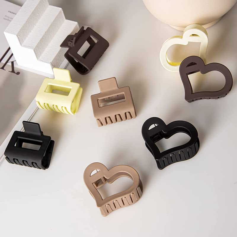 FAMEZA 8-Piece Small Hair Claw Clips Set for Women & Girls - Mini Hair Clips with Strong Hold, Matte Finish (2 Styles) - Perfect for Thin & Thick Hair - Great for School, Work, Gym & Everyday Styling