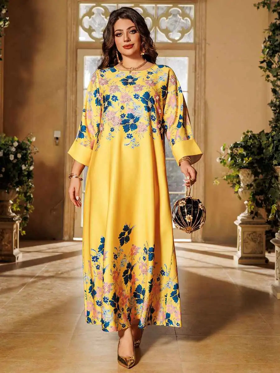 Hotfix Rhinestone Eid Caftan Dress for Women - Elegant Embellished Kaftan for Special Occasions, Parties & Festivals