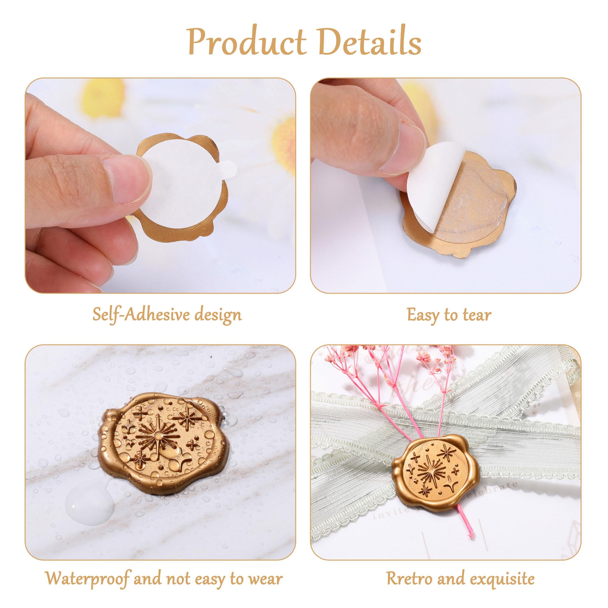 Yoption 50-Pack Antique Gold Self-Adhesive Wax Seal Stickers for Wedding Invitations, Envelopes & Gift Wrapping - Perfect for Parties, Christmas & Special Occasions