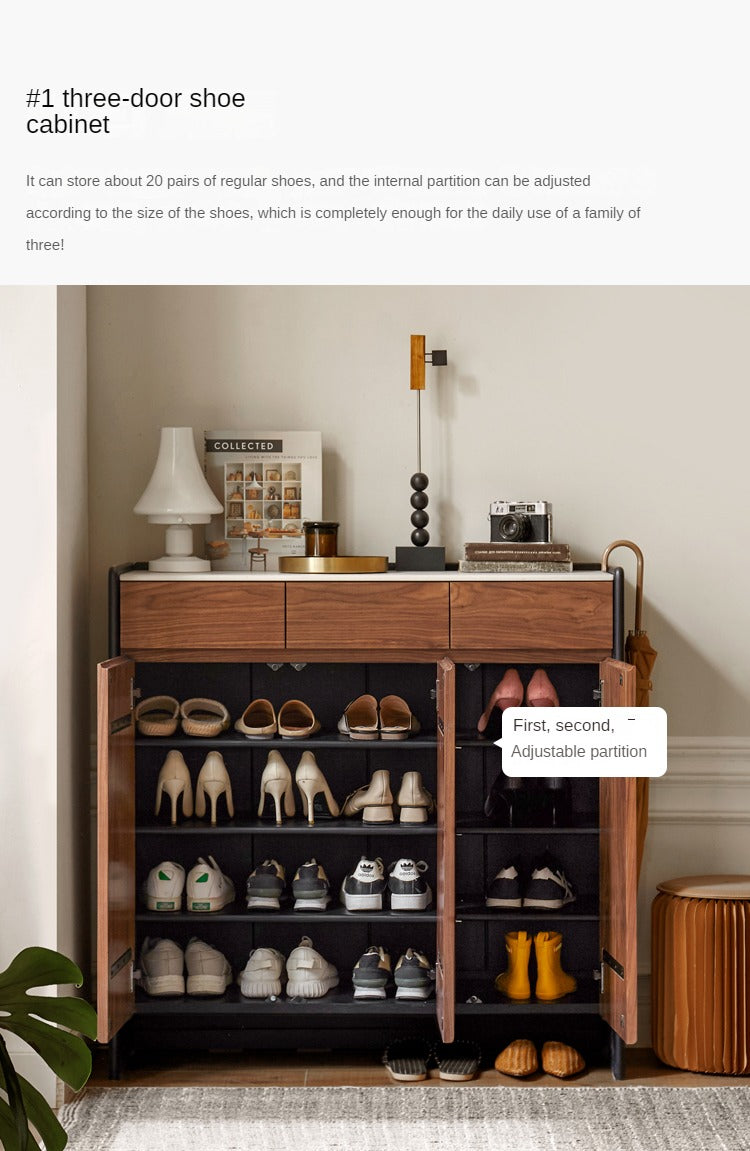 Black Walnut Solid Wood Shoe Cabinet for Entryway - Rustic Shoe Storage Organizer with Shelf | Perfect for Hallway, Mudroom & Closet Organization