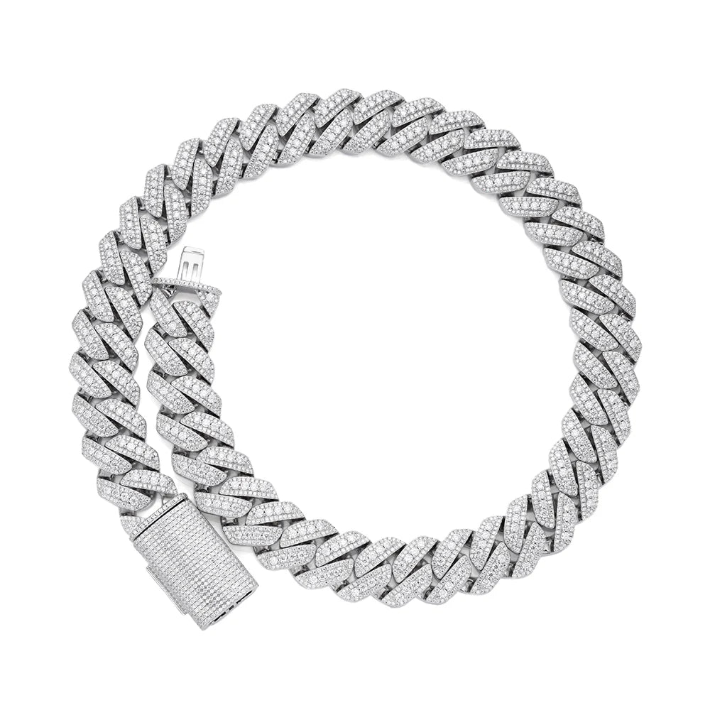 20mm Moissanite Prong Set Cuban Chain 925 Sterling Silver Necklace for Women - Elegant Jewelry Gift for Anniversary, Birthday & Special Occasions