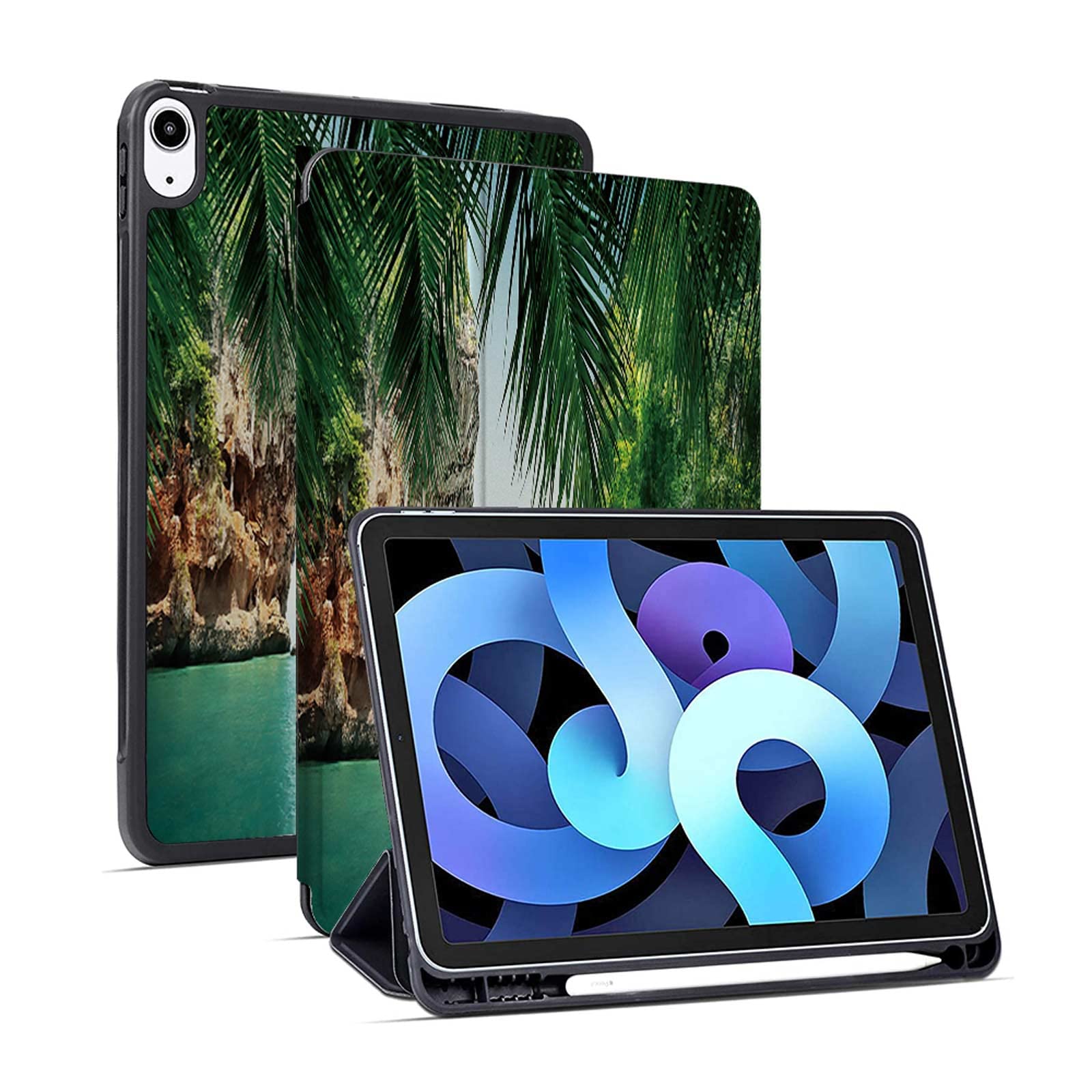 Tropical Sea Design Slim Lightweight Soft TPU iPad Air 5th/4th Gen Case with Pencil Holder - Protective Cover for iPad Air 5 (2022) & iPad Air 4 (2020) 10.9 Inch - Perfect for Work, School & Travel