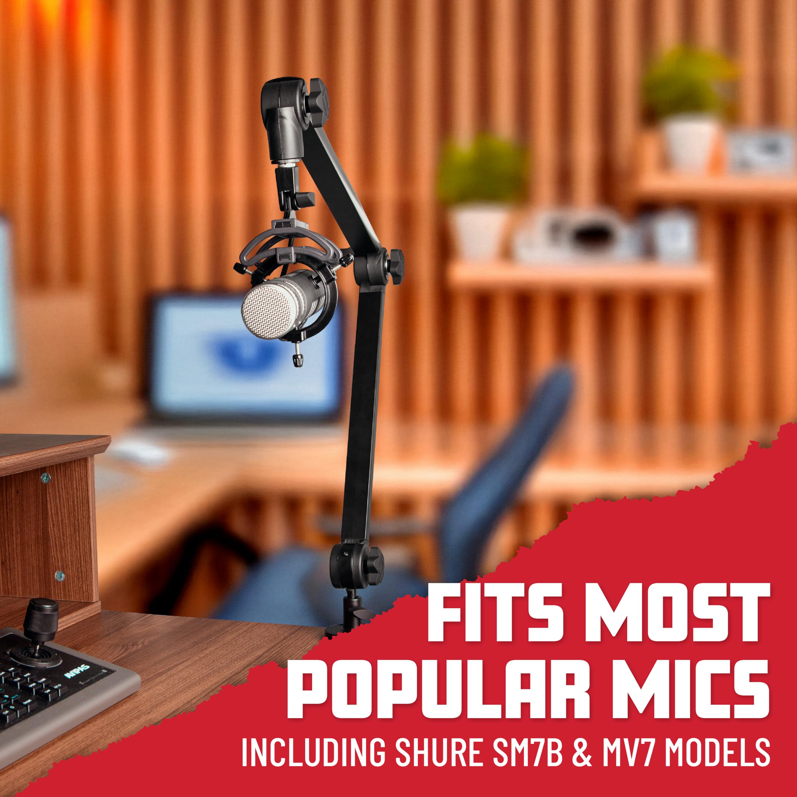 Gator Frameworks GFWBCBM3000 Deluxe Desk-Mounted Broadcast Microphone Boom Stand - Adjustable XLR Mic Arm for Podcasting, Streaming, Voice Recording & Home Studio Setup - Perfect for Podcasters, Gamers & Content Creators
