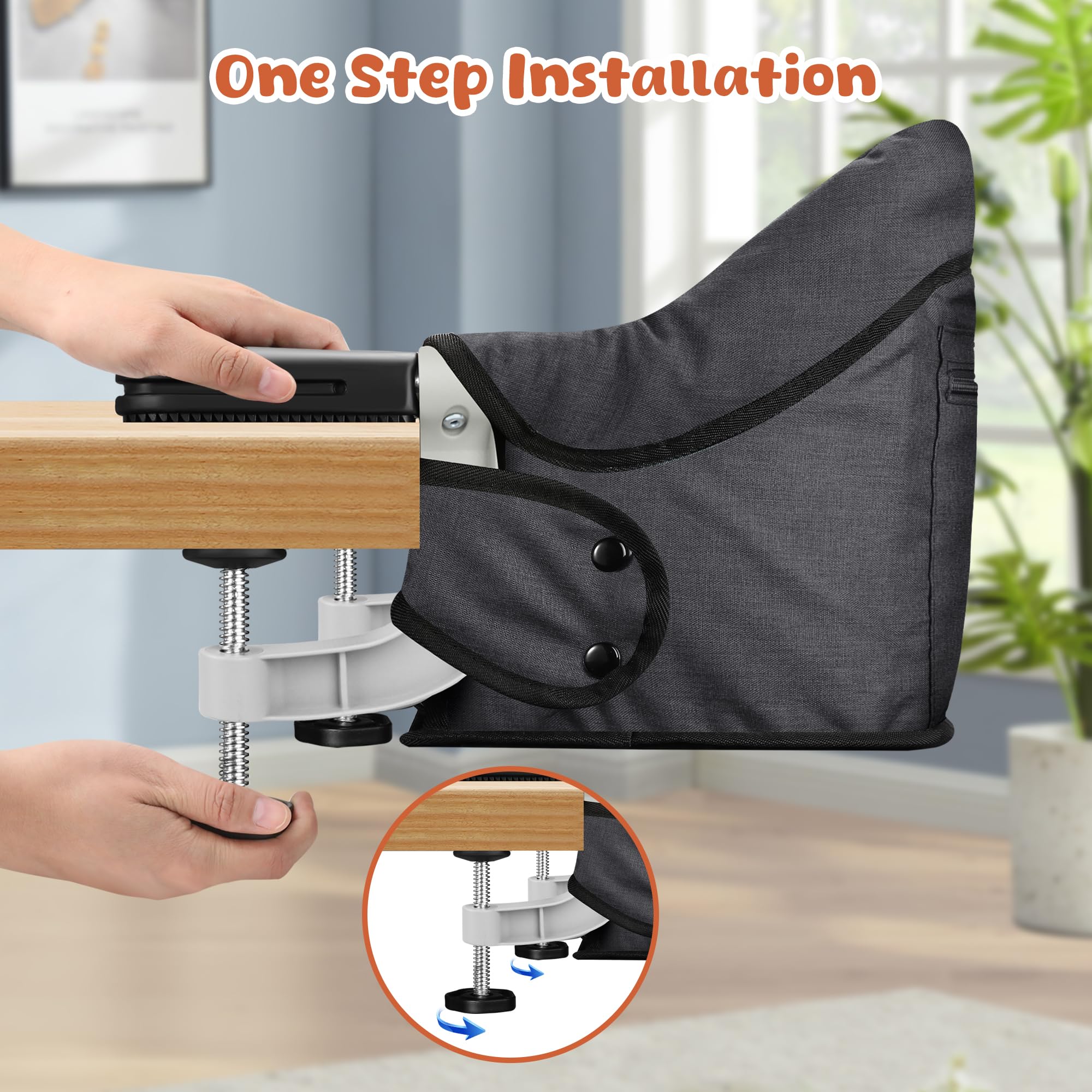 **Jozzve Hook On High Chair - Portable & Foldable Baby Feeding Seat with Storage Bag - Travel & Home Use - Ideal for Dining, Restaurants & Outdoor Activities (Black)**