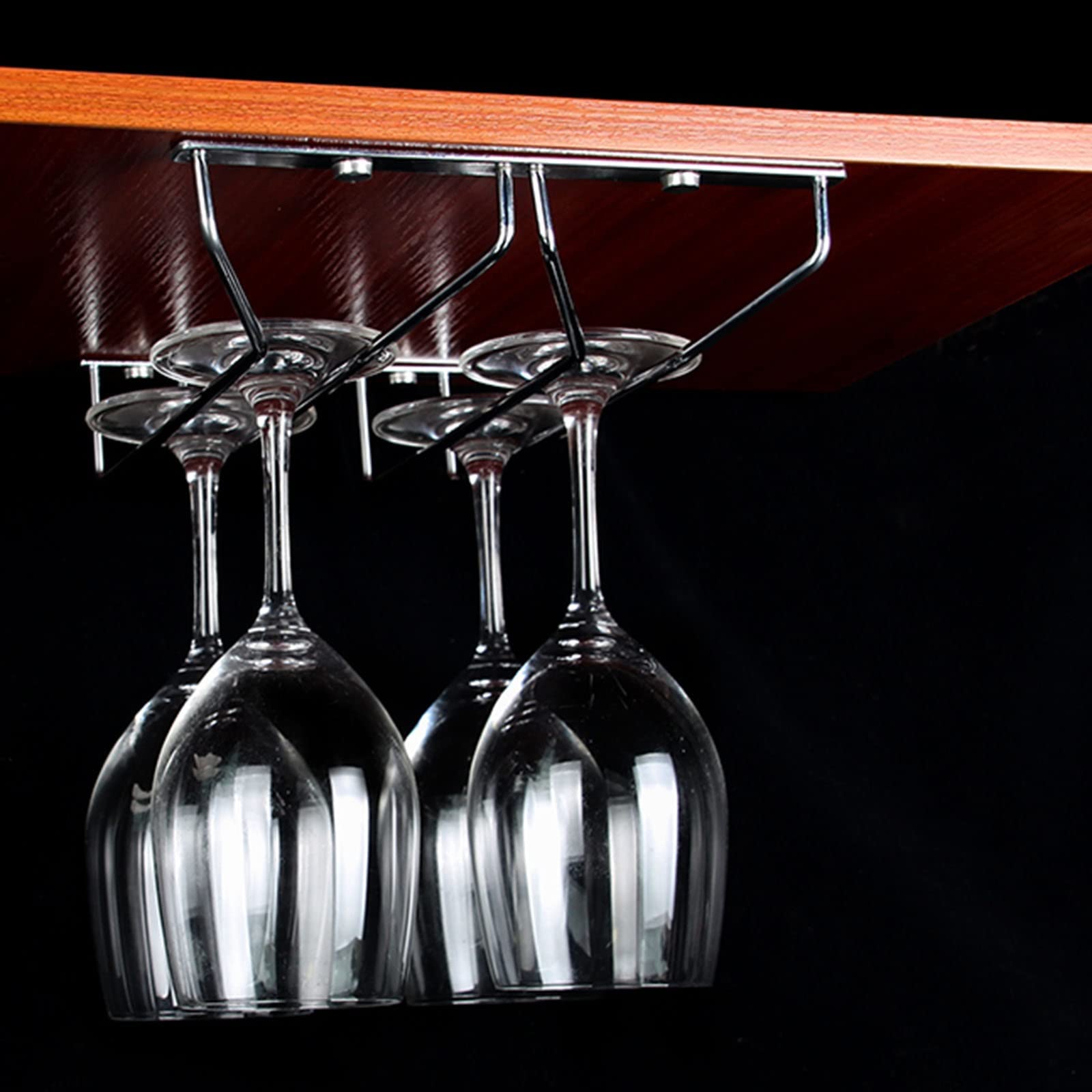 Stainless Steel Double Row Under Cabinet Stemware Rack - Wine Glass Holder Shelf with Screws for Kitchen, Bar (12/14/24 Inch, 50cm) | Space-Saving Hanging Stemware Storage for Wine, Champagne & Cocktail Glasses