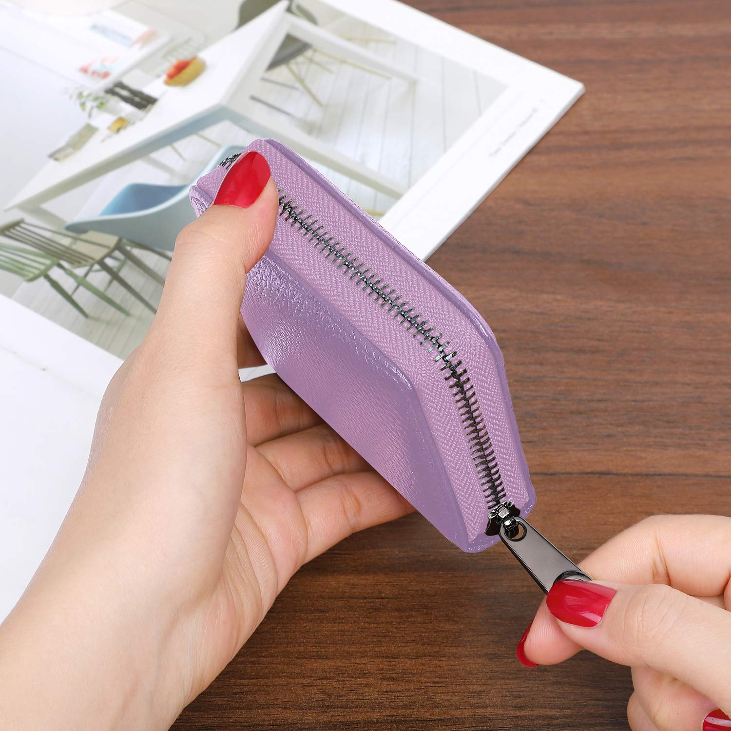 RFID Blocking Genuine Leather Credit Card Holder Wallet with Zipper - Slim Women's Wallet for Credit Cards, ID & Cash - Perfect for Travel, Business & Everyday Use