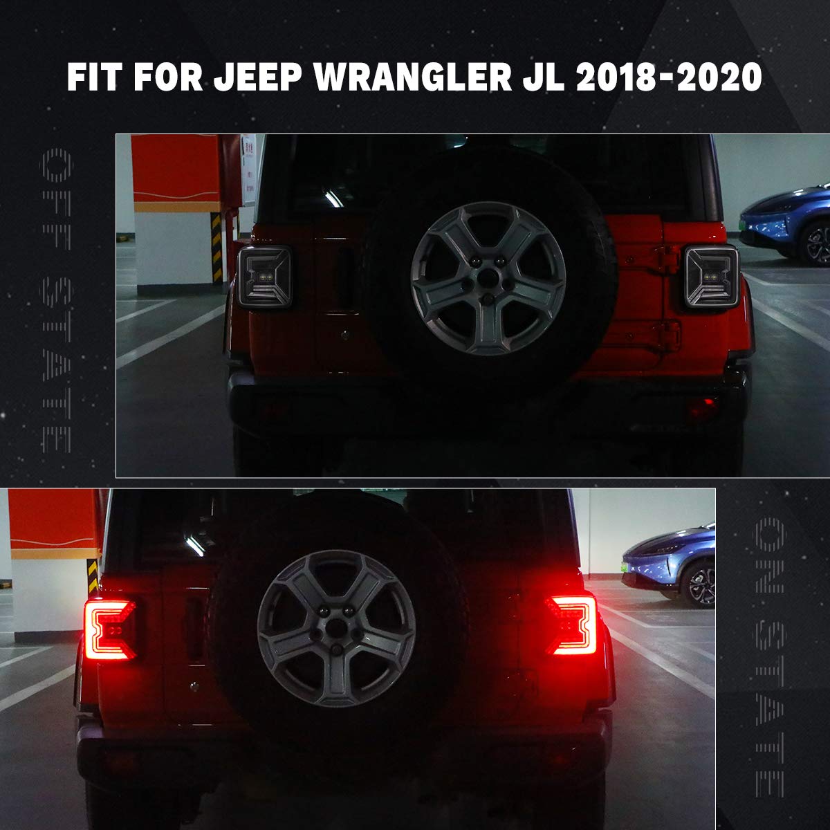 AUDEXEN LED Tail Lights for Jeep Wrangler JL JLU 2018-2024 - 20W Reverse Lights, EMC Built-in, C-Shaped Design, DOT Approved, Black Lens (2-Pack) - Perfect for Off-Roading & Night Driving