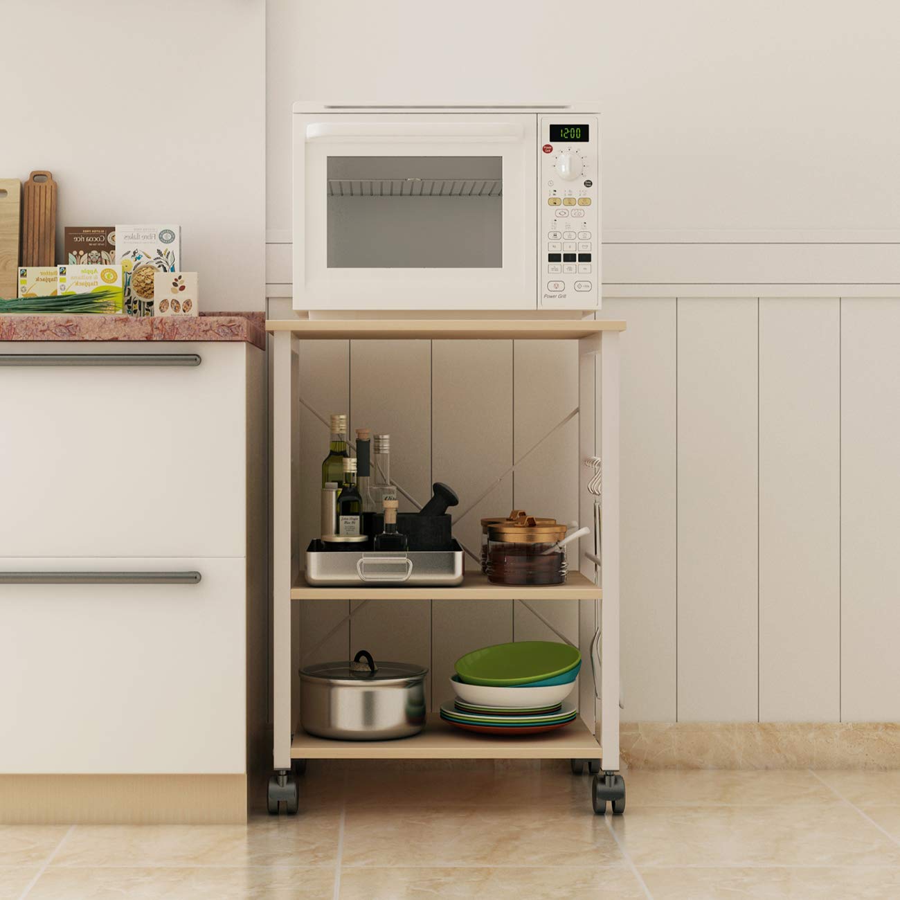 24 Inch Rolling Bakers Rack with Wheels - Microwave Stand & Coffee Station Cart for Small Kitchens - Storage Shelves Organizer for Home, Office or Dorm Use - Perfect Space-Saving Kitchen Furniture for Coffee Bars and Food Prep Areas