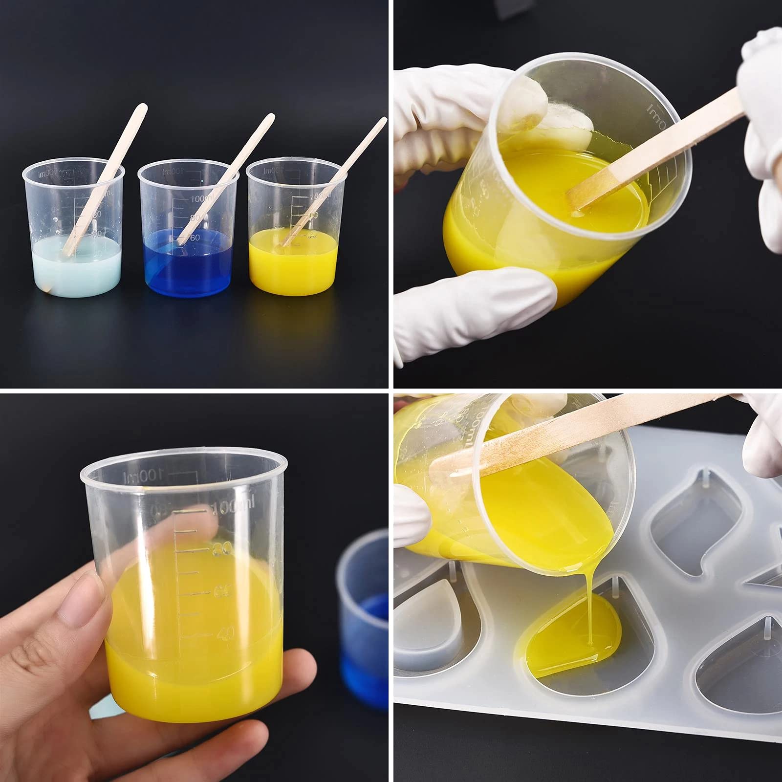 50 Pack 30ml Clear Plastic Measuring Cups with Lids & Wooden Stir Sticks - Reusable Graduated Mixing Cups for Cooking, Baking, DIY Crafts, Painting, Medication Measurement & Handmade Soap Making