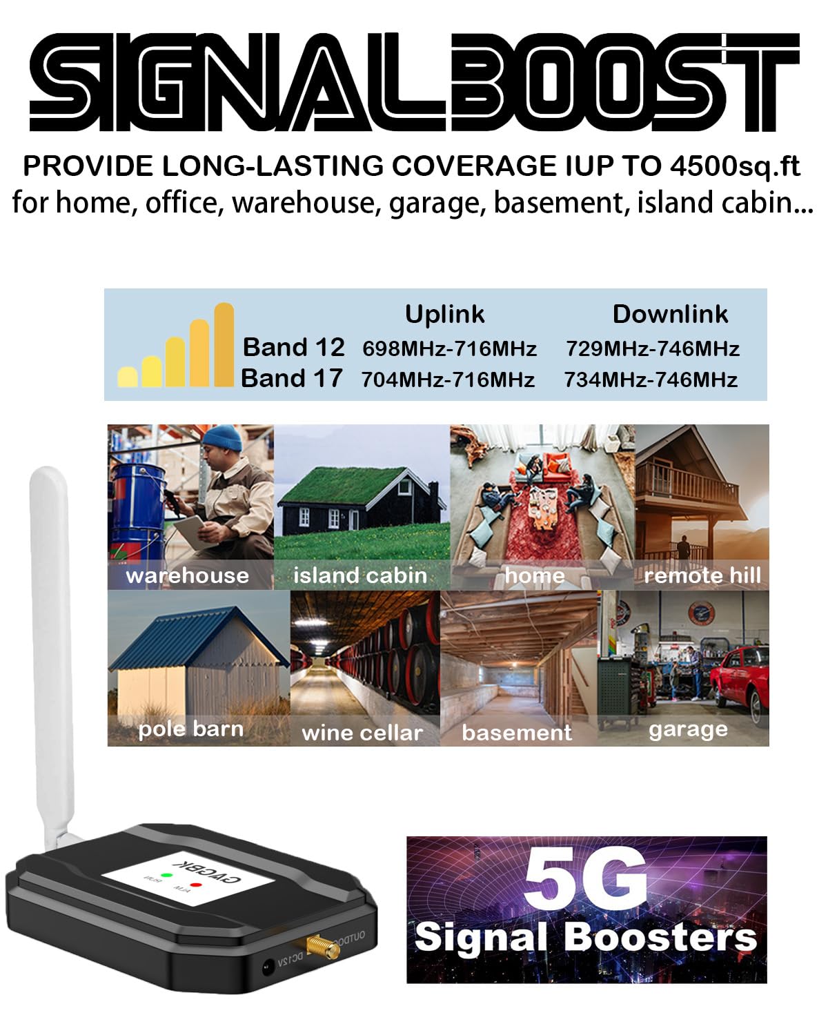 2025 AT&T 5G/4G LTE Signal Booster for Home & Office - Compatible with T-Mobile, Band 12/17 - Enhances Call & Data Speed - Black | Perfect for Rural Areas, Basements & Weak Signal Zones
