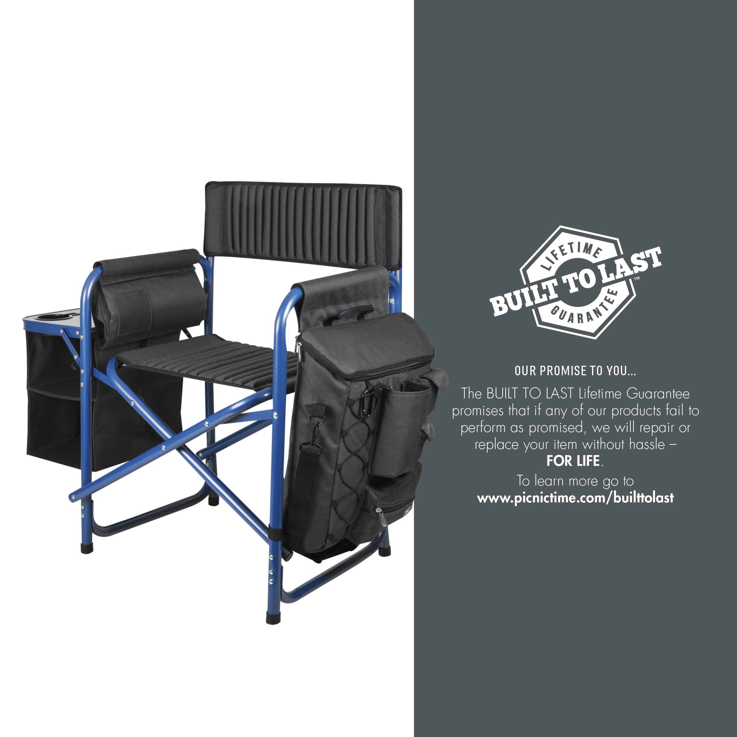 PICNIC TIME Fusion Portable Camping Chair with Detachable Side Table & Insulated Soft Cooler - Heavy Duty Folding Beach Lawn Chair for Adults - Perfect for Outdoor Camping, Beach Trips, Picnics and Backyard Relaxation