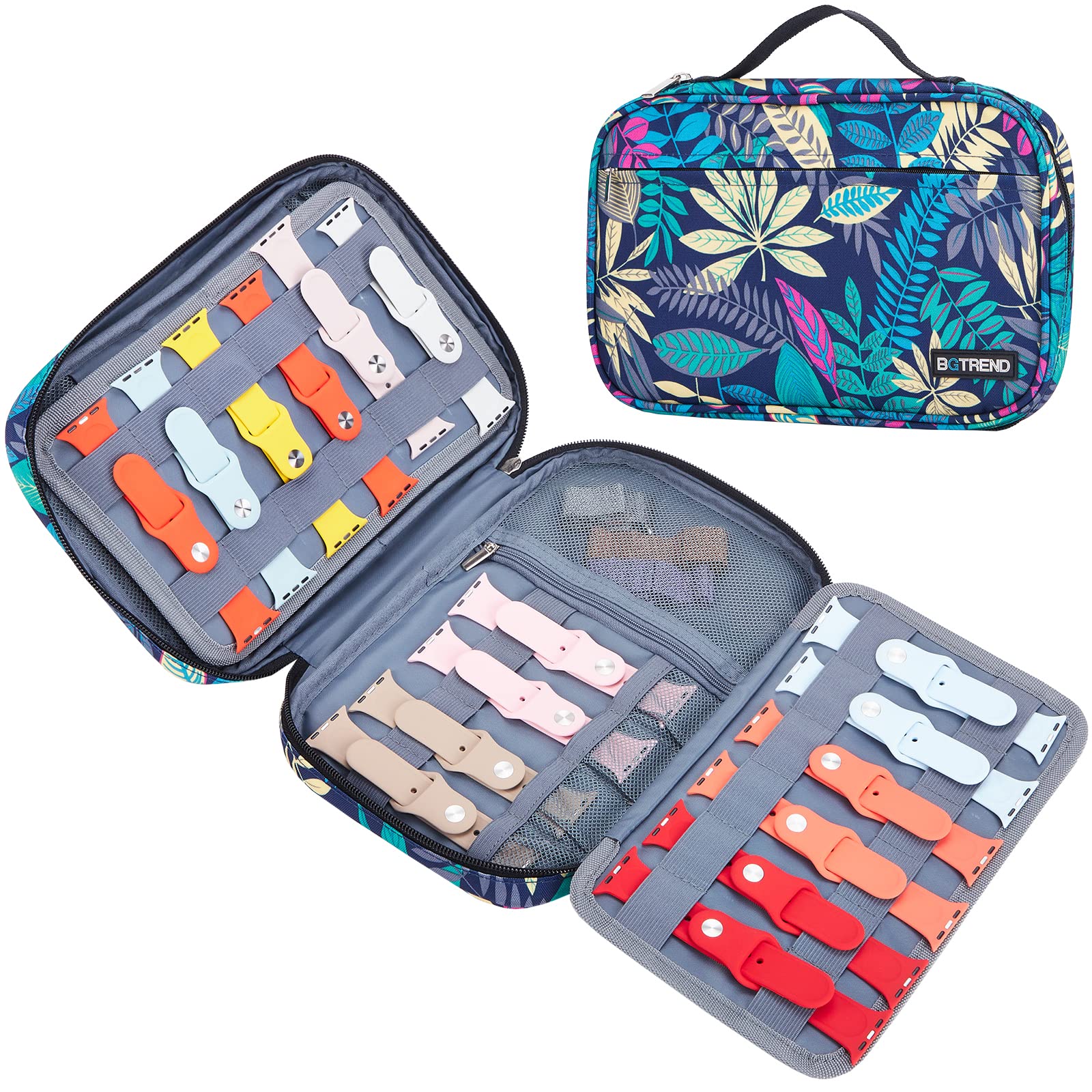 BGTREND Watch Band Storage Case for 32 Watch Straps - Premium Watch Band Holder & Organizer Compatible with Apple Watch Bands & Accessories (Floral Design) - Perfect for Travel, Home Organization & Watch Collection Display