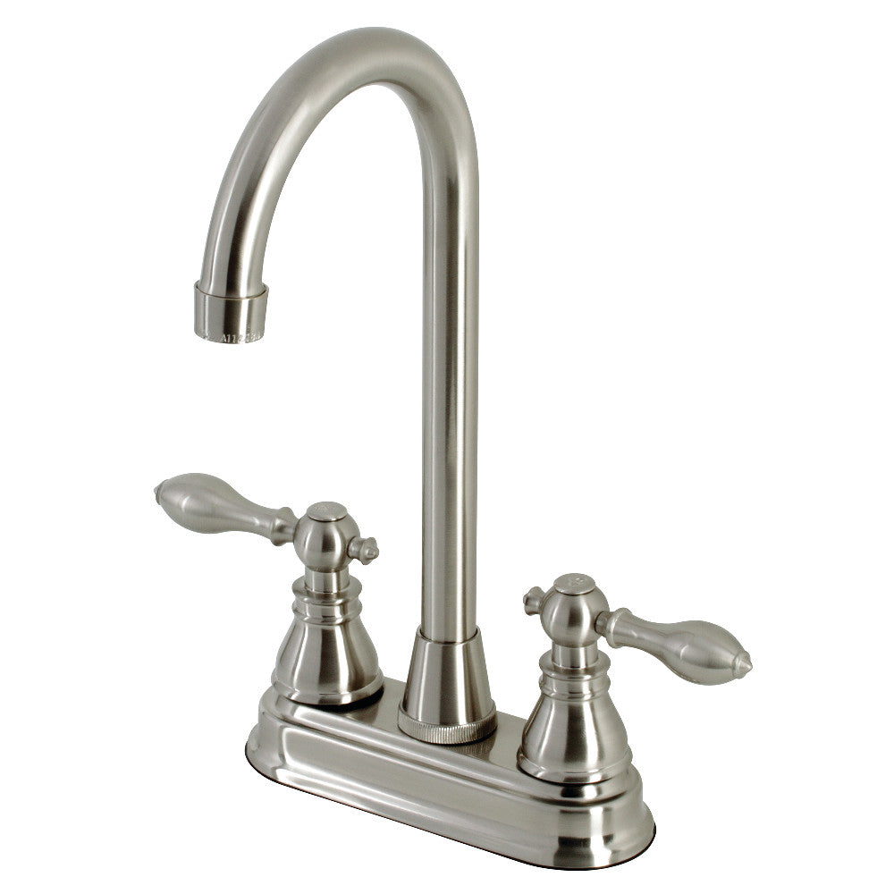 Kingston Brass KB491ACL American Classic Two Handle High Arc Bar Faucet - Premium Stainless Steel Kitchen Sink Faucet for Bar, Prep Sink & Wet Bar (Commercial & Home Use)