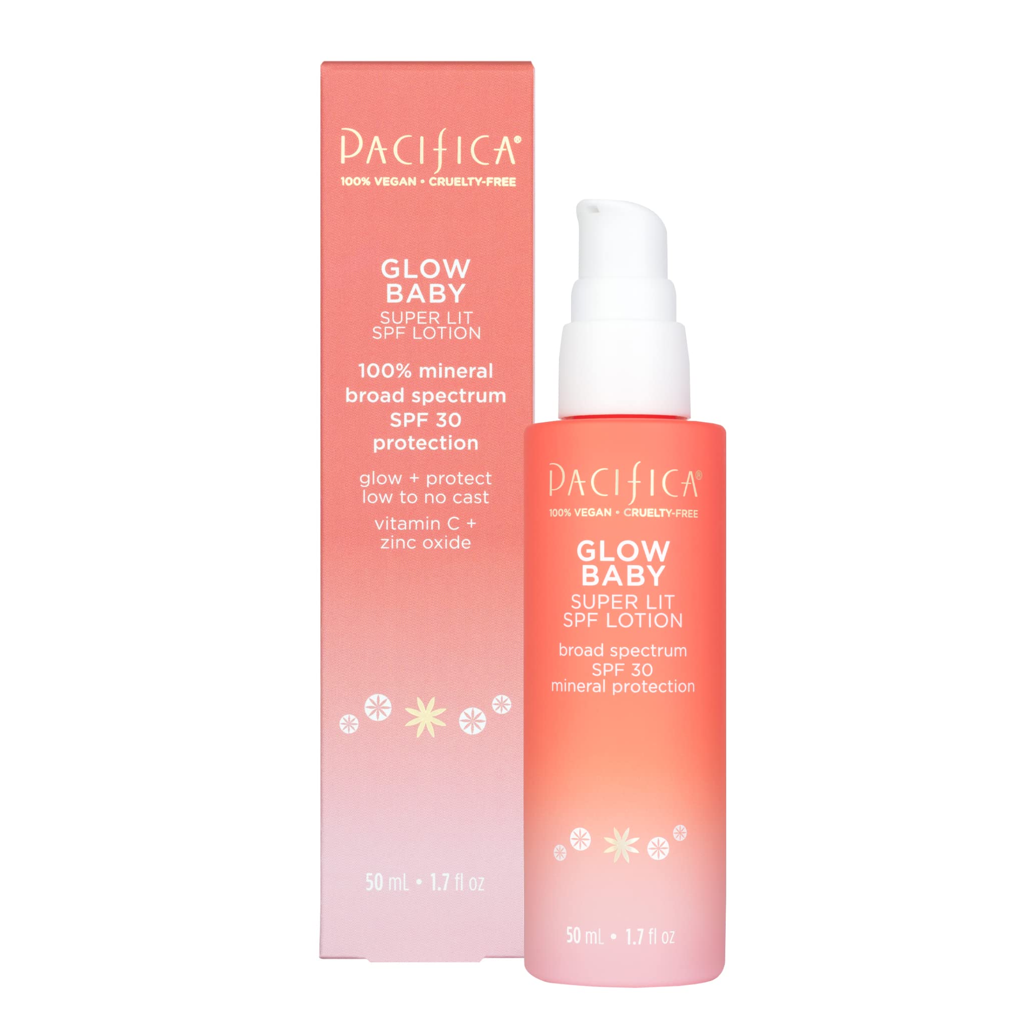 Pacifica Beauty Glow Baby Super Lit SPF 30 Tinted Moisturizer - Broad Spectrum Mineral Sunscreen with Zinc Oxide for UVA/UVB Protection - Vegan Face Lotion for Daily Skincare - 1.7 fl oz (1 Count) | Perfect for Beach Days, Outdoor Activities & Everyday Sun Protection