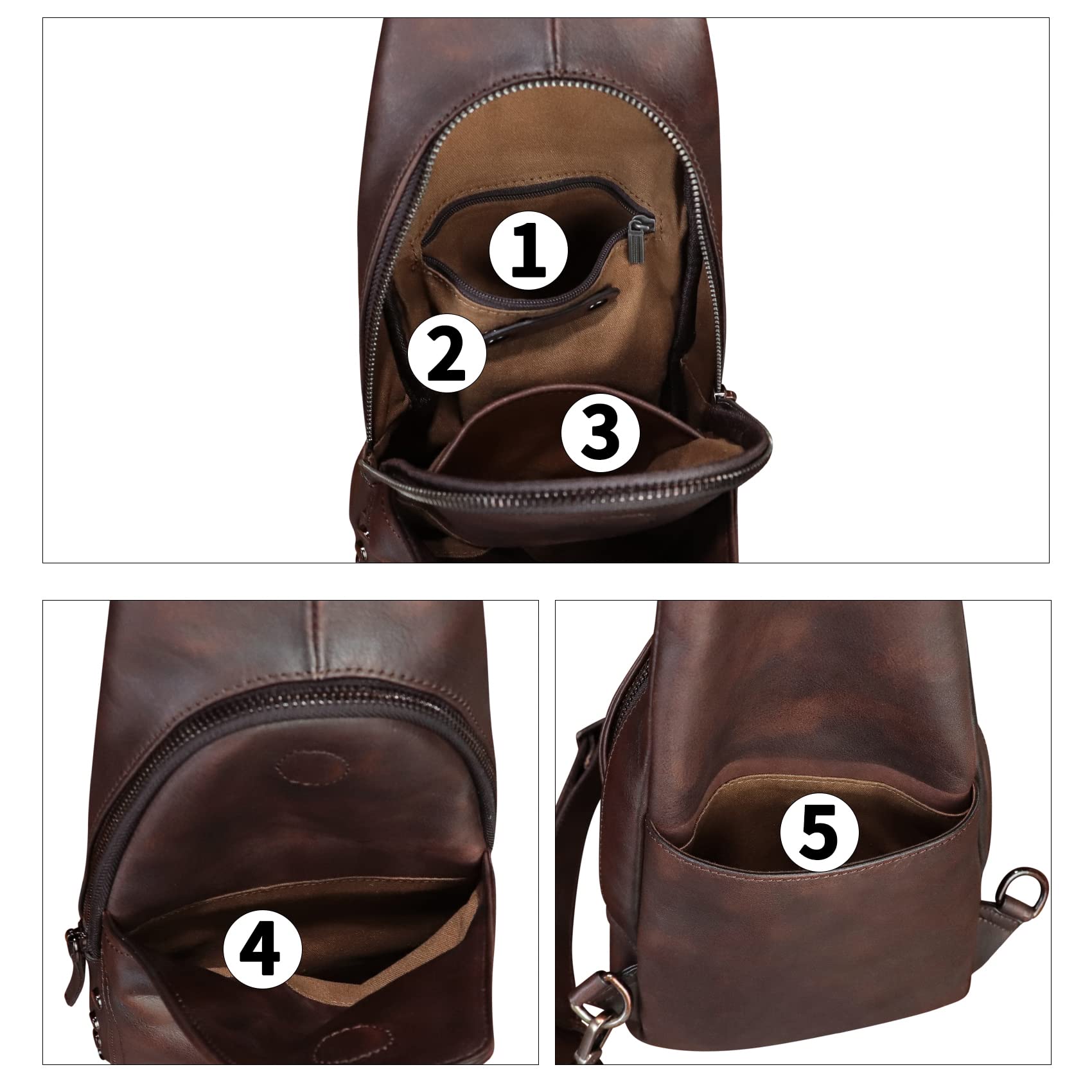 **Genuine Leather Sling Bag for Men & Women - Vintage Crossbody Shoulder Bag, Handmade Chest Backpack, Daypack Purse Fanny Pack (Coffee) - Perfect for Travel, Hiking & Daily Use**