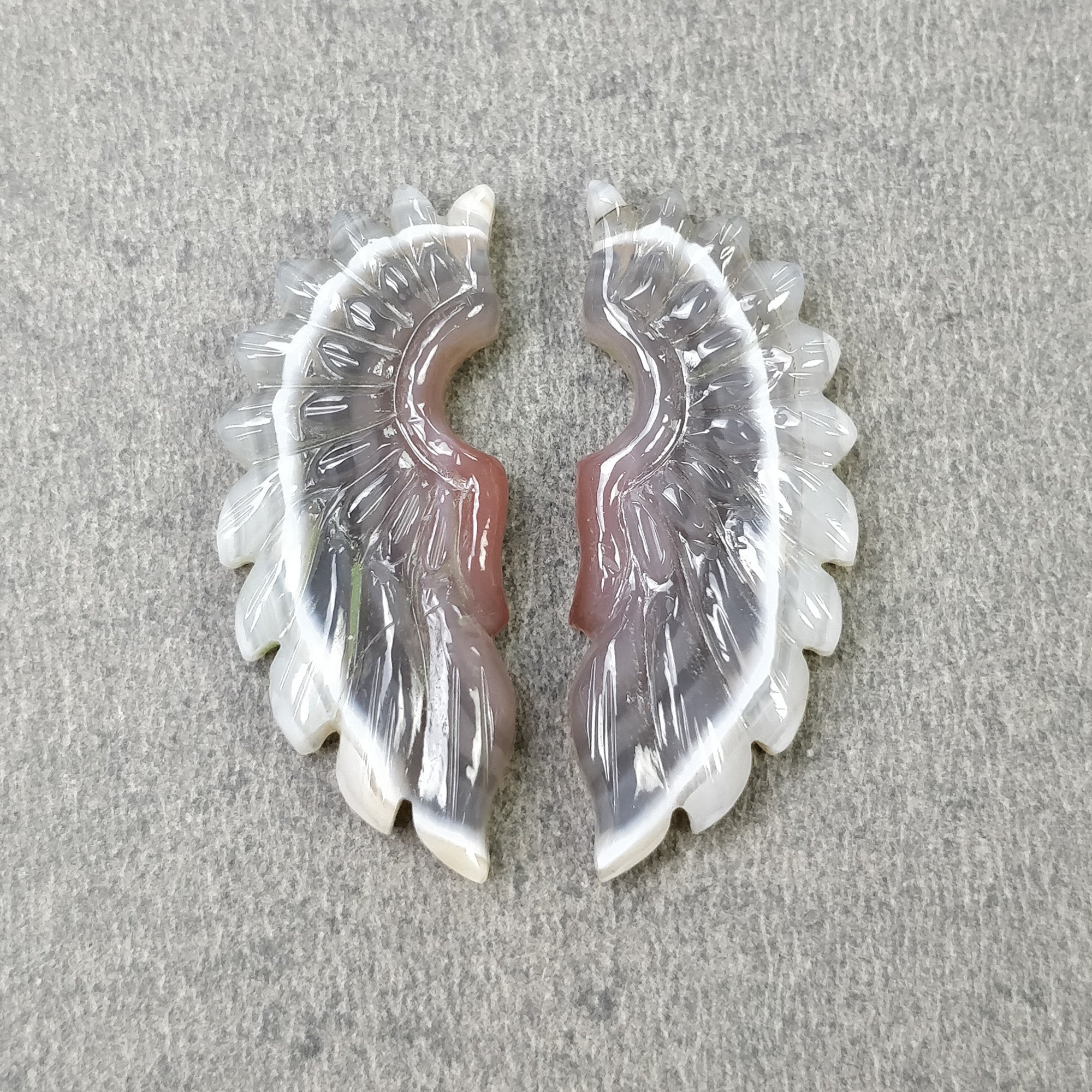 Natural Botswana Striped Agate Gemstone Carving - 30.50cts Bi-Color Hand Carved Angel Wings 34x13mm Pair (With Video) - Perfect for Jewelry Making, Crystal Healing & Spiritual Gifts