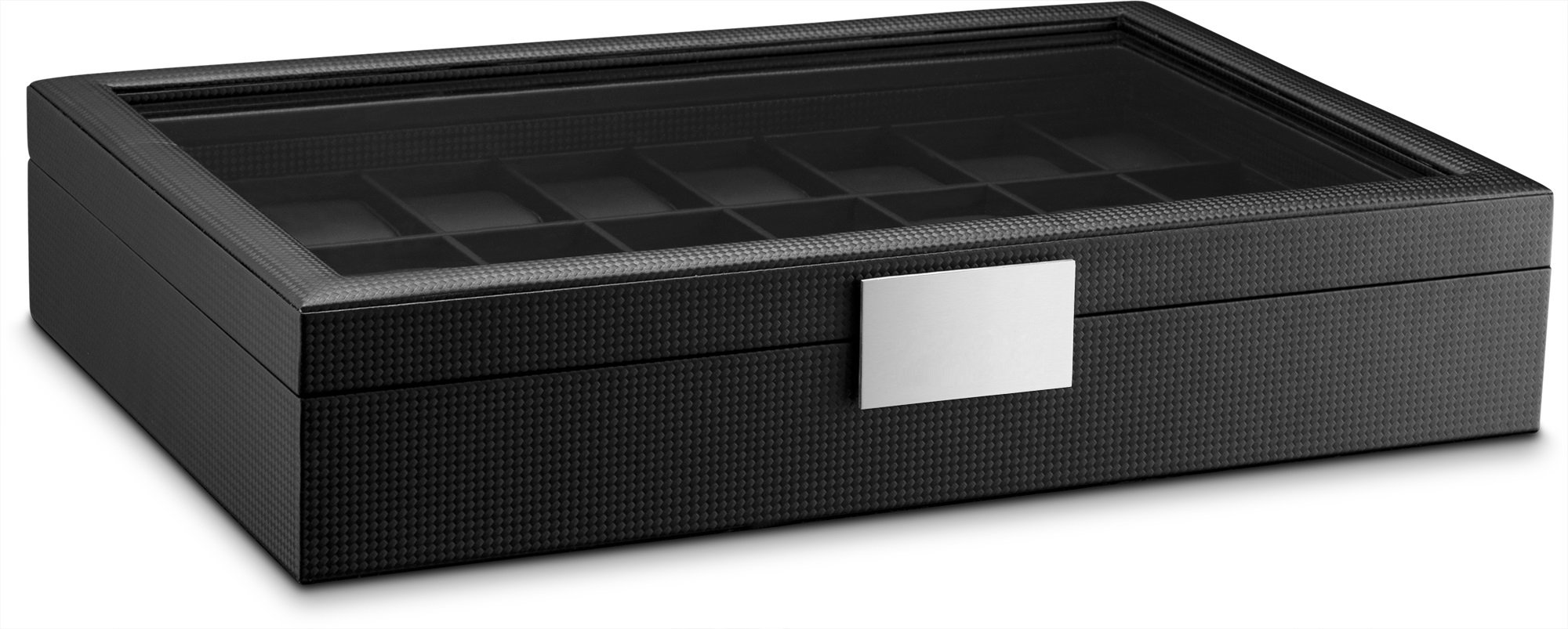 Premium 24-Slot Luxury Watch Box for Men - Carbon Fiber Design Watch Case Organizer with Glass Top & Metal Buckle - Perfect for Jewelry Watch Storage & Display - Ideal for Home, Office, and Travel Use